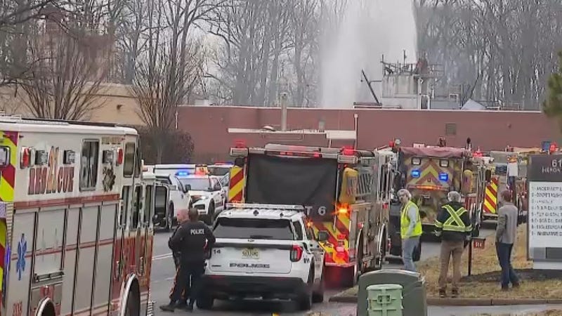 Emergency personnel at the scene of an explosion at Savita Naturals in Logan Township, Gloucester County.