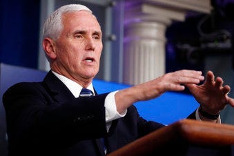 Vice President Mike Pence speaks about the coronavirus in the James Brady Press Briefing Room of the White House, Tuesday, April 7, 2020, in Washington. (AP Photo/Alex Brandon)