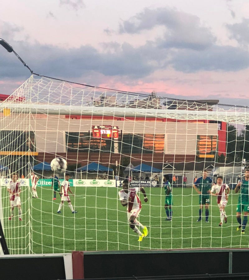 Loudoun's Elvis Amoh scores on a 2nd half penalty kick at Hartford