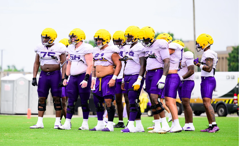 LSU offensive line during fall camp