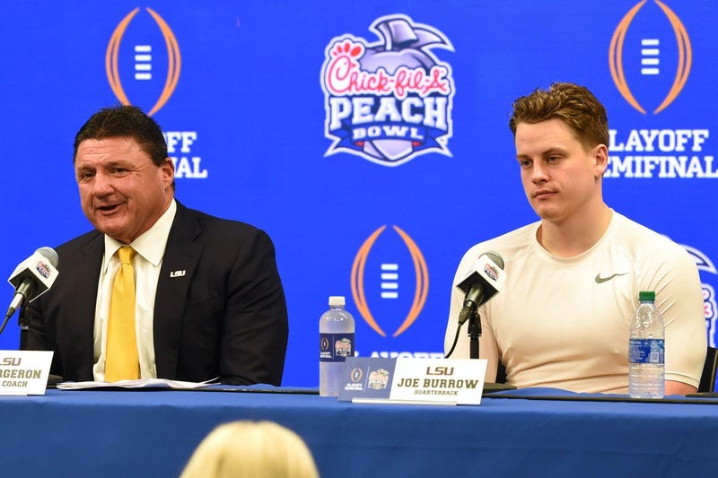 LSU head coach Ed Orgeron and quarterback Joe Burrow