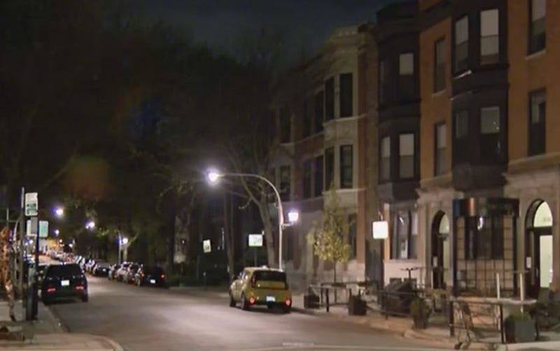 Lakeview East neighborhood at night