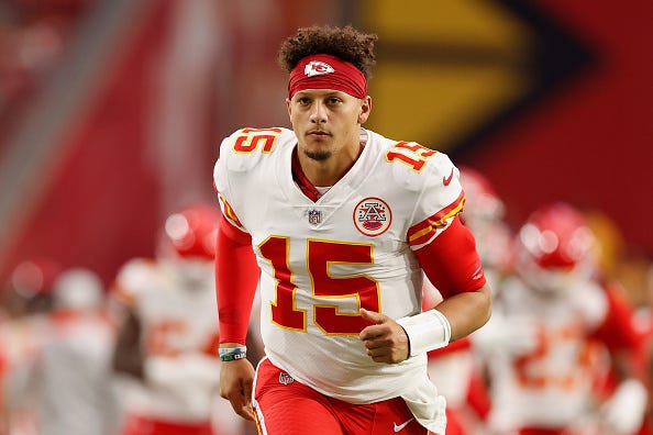 Patrick Mahomes takes the field with the Chiefs.