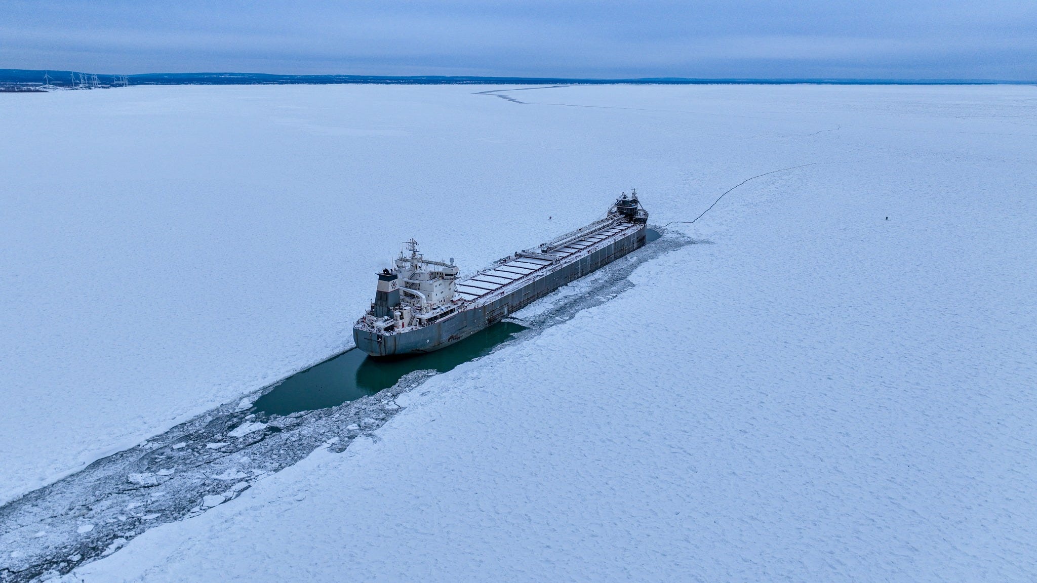 WATCH: Freighter 'Manitoulin' stuck in growing Lake Erie ice field off Buffalo