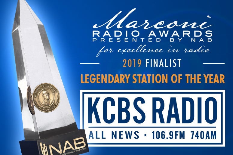 KCBS Radio was named a finalist for the National Association of Broadcasters award for legendary station of the year on July 19, 2019.
