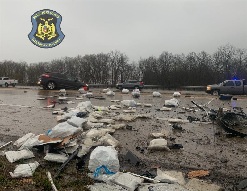 bags of marijuana on the freeway following a traffic accident