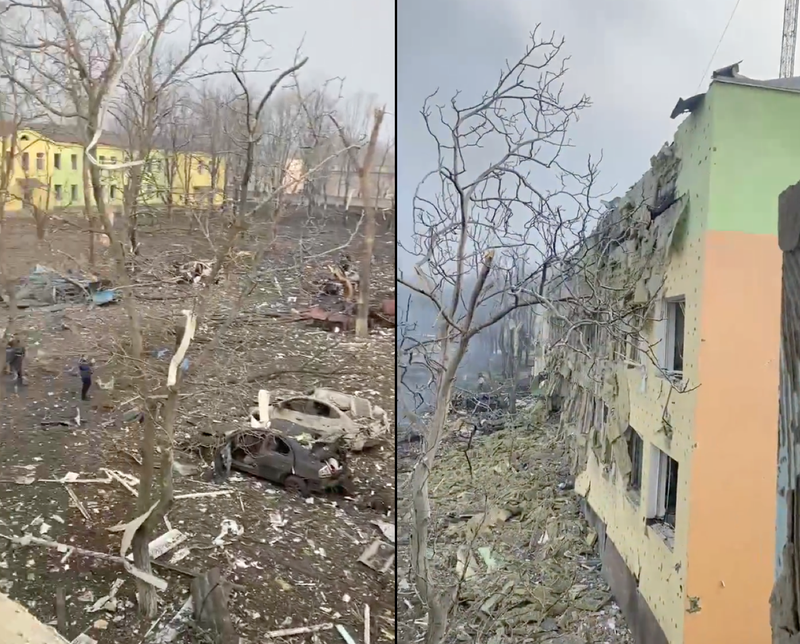 The severely damaged children's hospital in Mariupol