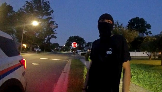 An 18-year-old man stopped in Levittown over the weekend is believed to be the first person charged under Nassau County's new mask law