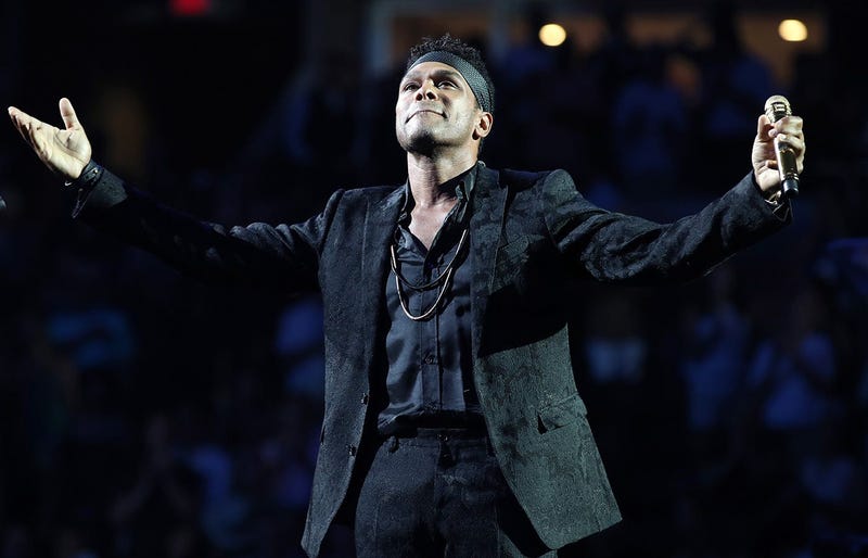 Singer-songwriter Maxwell performs the National Anthem during the opening night ceremony at Arthur Ashe Stadium during Day One of the 2018 US Open Tennis Championship at the USTA Billie Jean King National Tennis Center 