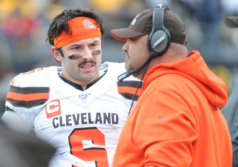 Browns quarterback Baker Mayfield and head coach Freddie Kitchens