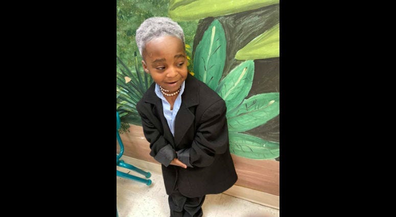 Idris, 4, dressed up to daycare as Mayor Lori Lightfoot for Halloween