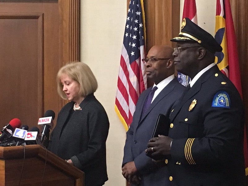 Mayor Lyda Krewson introducing St. Louis Police Chief, John Hayden