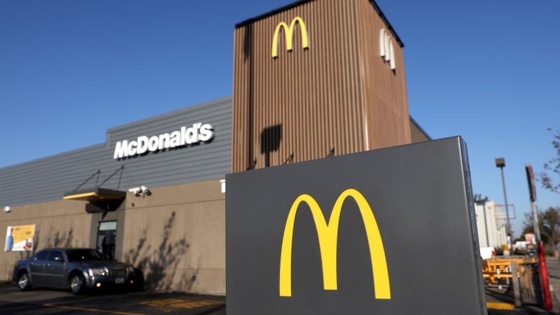A car sits in the drive-thru at a McDonald's restaurant on January 27, 2022 in El Cerrito, California.