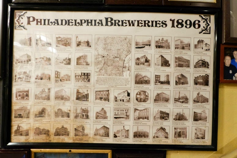 A map of 19th century Philadelphia breweries at McGillin's Ale House.