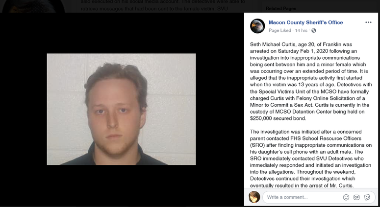 Seth Michael Curtis MCSO FB Post