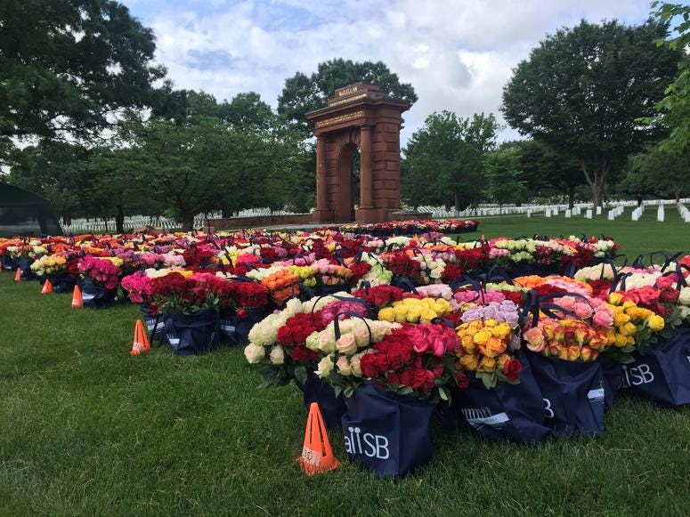 Memorial Day Flowers ready to be placed on graves at Arlington National Cemetery
