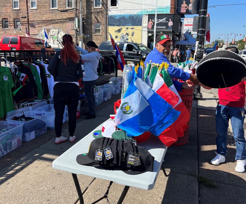 merchandise on tables in Little Village