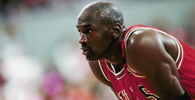 Michael Jordan (23) against the Portland Trail Blazers during the 1992 season at Memorial Coliseum.
