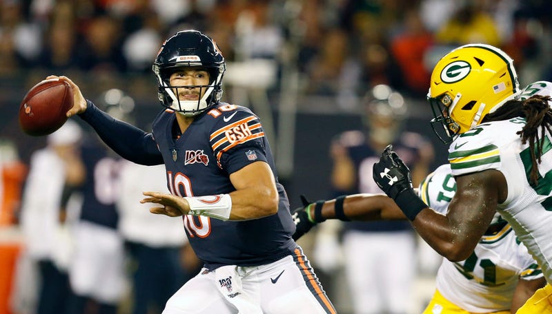 Bears quarterback Mitchell Trubisky (10) looks to make a throw.