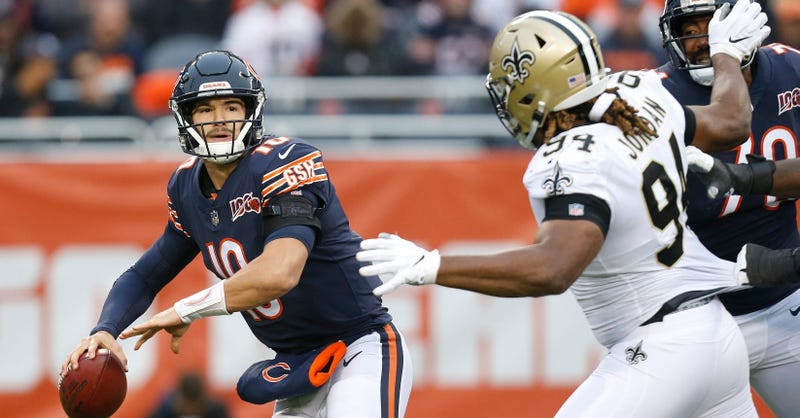 Bears quarterback Mitchell Trubisky looks to pass against the Saints.