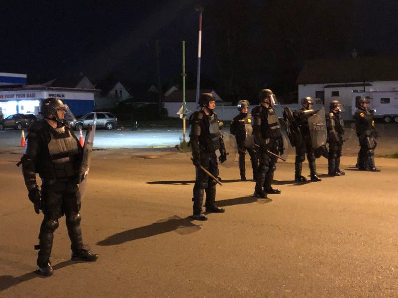 Police at Monday's protest on Bailey Ave.