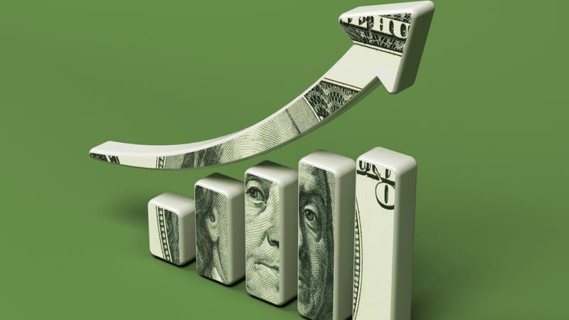 Financial graph and 100 dollar banknote. On a green-colored background. - stock photo