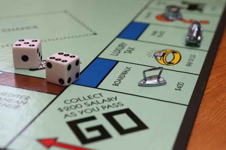 The Monopoly iron game piece is displayed on February 6, 2013 in Fairfax, California.