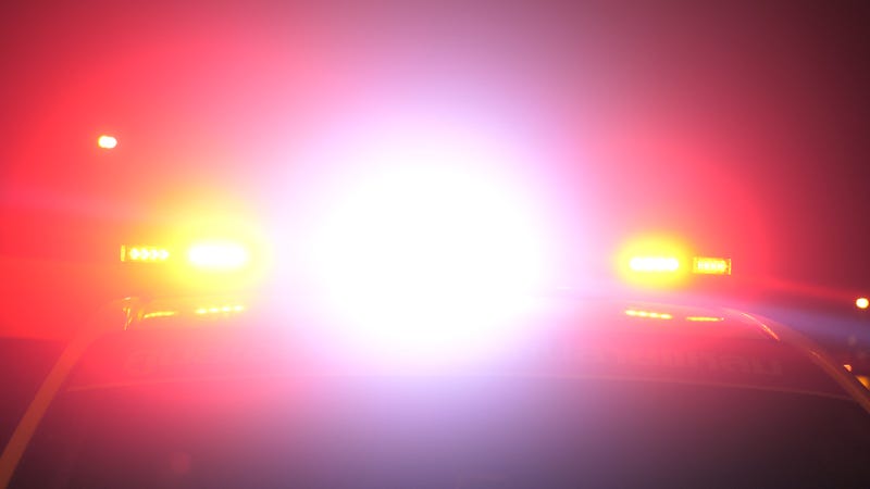 Blurred police car emergency vehicle lights in a night street