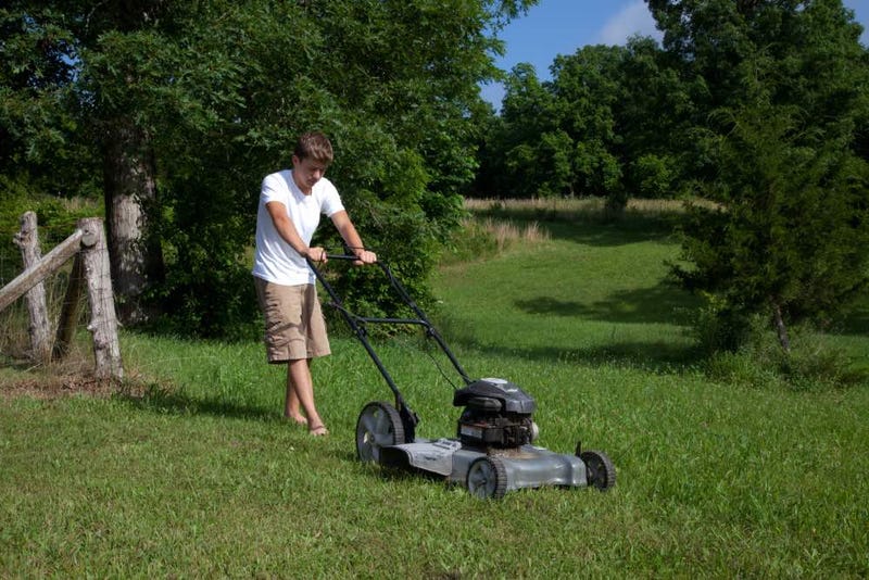 mowing lawn