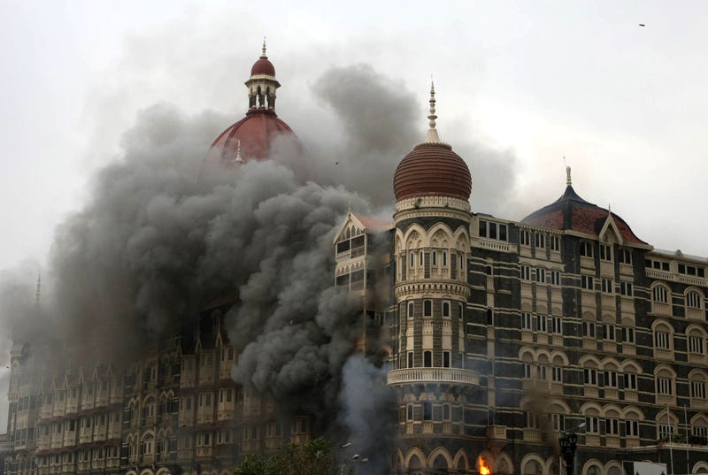 Hotel on fire during 2008 attack in Mumbai
