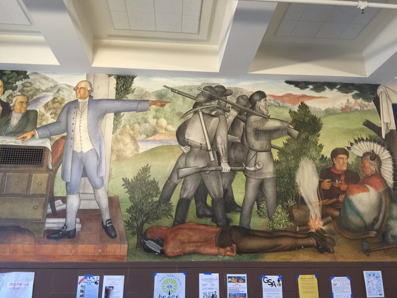 'Life of Washington' mural depicting a dead Native American in George Washington High School in San Francisco.