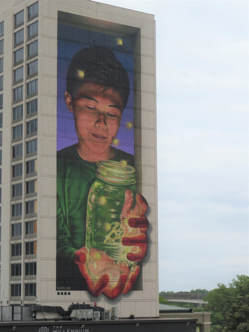 Hartford's new "Reawakening Wonder" mural, on the Millennium apartment building, 6/29/23