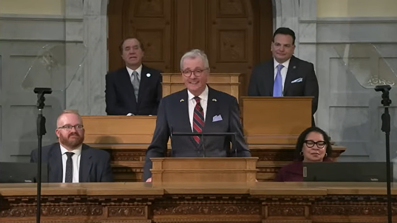 New Jersey Gov. Phil Murphy (center) delivers his final State of the State address in Trenton on Tuesday, Jan. 13.