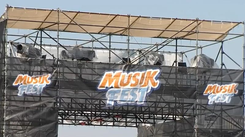 The Musikfest banner on one of its outdoor stages