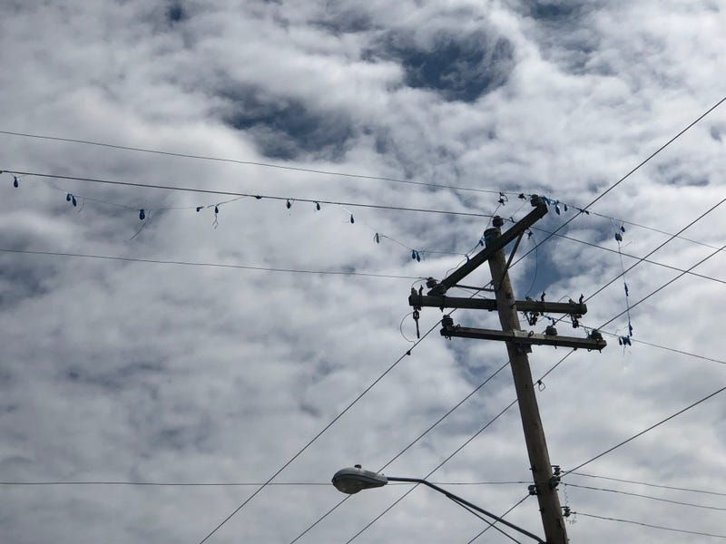 Mylar balloons stuck in power lines in Albers, Ill. on May 25, 2019