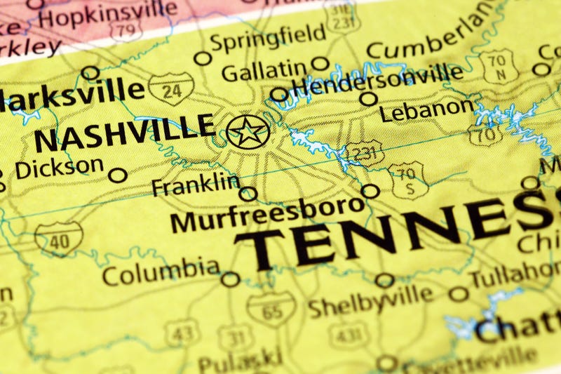 Area of Nashville, Tennessee on a map