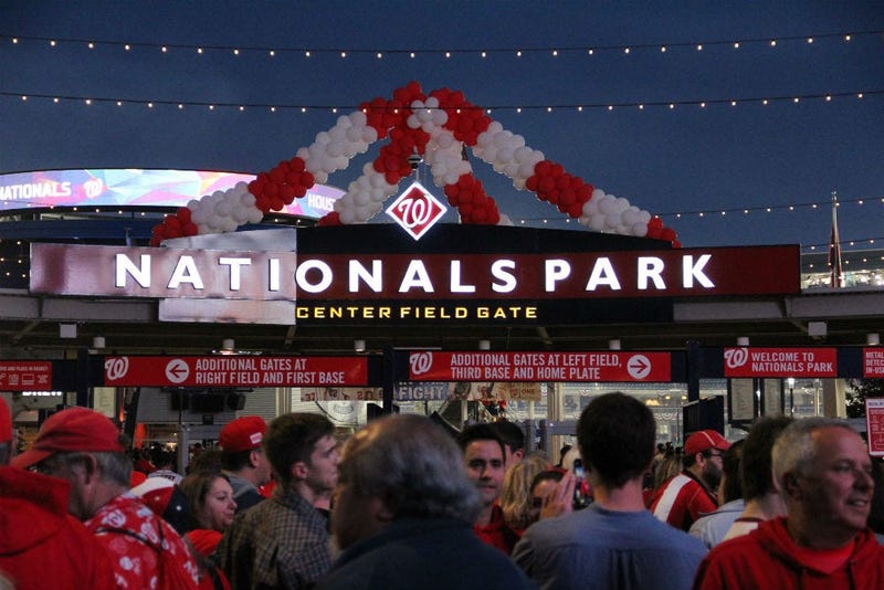 Baseball fans enter Nationals Park for World Series Game 4 between the Astros and Nats.
