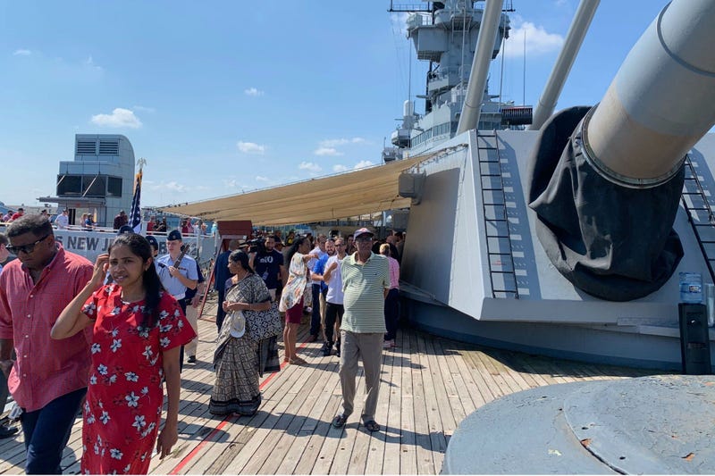 40 prospective citizens board the Battleship New Jersey for a Fourth of July naturalization ceremony.