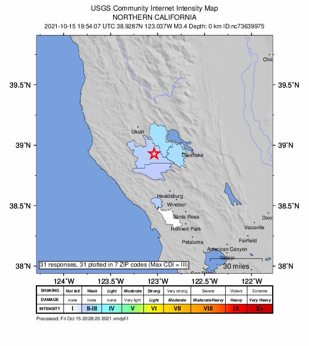 Mendocino and Sonoma County residents largely felt weak or light shaking from Friday afternoon's earthquake.
