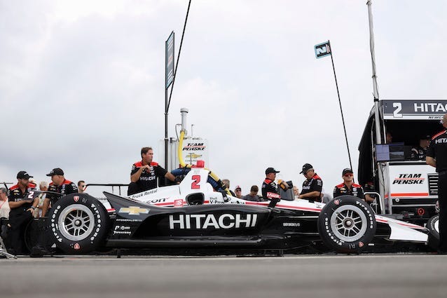 The No. 2 Hitachi Team Penske IndyCar Sits On Pit Road At Pocono Raceway