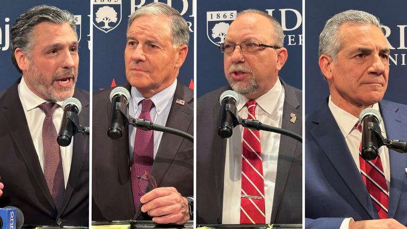 New Jersey GOP gubernatorial candidates (l. to r.) Bill Spadea, state Sen. John Bramnick, former state Sen. Ed Durr and former Assemblyman Jack Ciattarelli speak after the first Republican debate Tuesday, Feb. 4 at Rider University in Lawrenceville, N.J.