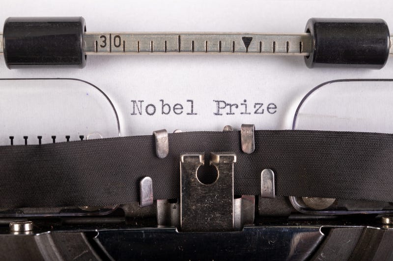 The inscription "nobel prize" on a white sheet in a typewriter