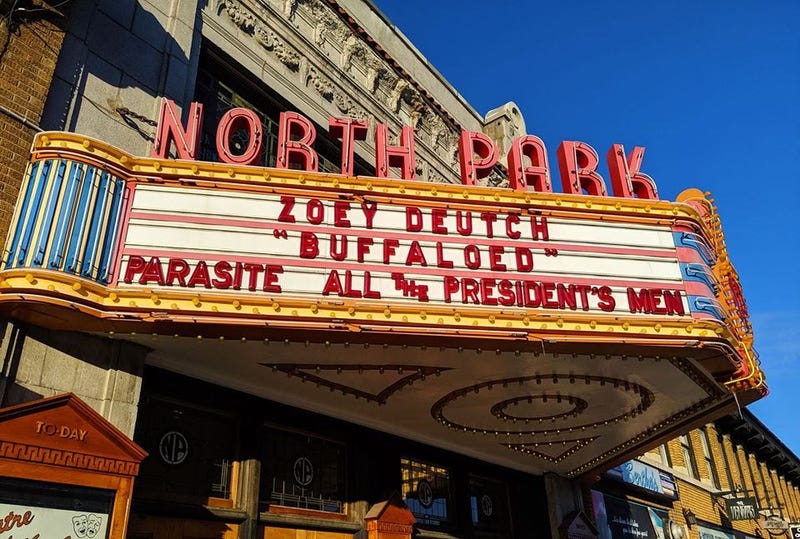 Marquee outside the North Park Theatre in North Buffalo