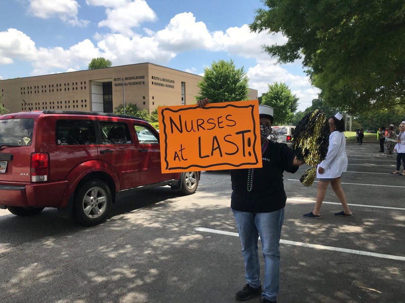 "Nurses at Last" Sign at Gift Card Pick Up for Nursing Graduates