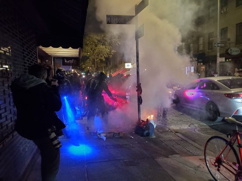 A "Count The Vote" protest turns violent on 7th Avenue in the West Village on Nov. 4, 2020
