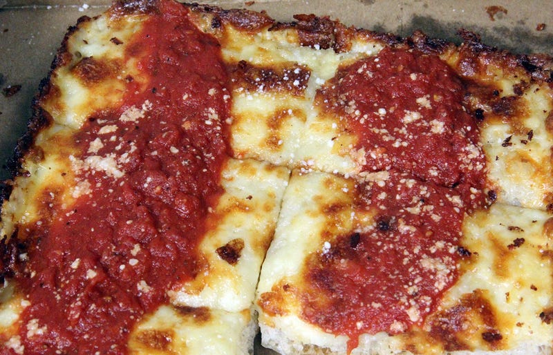Nina & Rafi's "Detroit Red Top" pizza