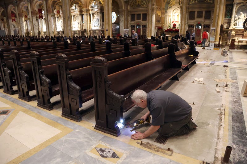 Crews are hard at work restoring the OLV National Shrine and Basilica in Lackawanna in anticipation of its 100th anniversary. Crews are working on restoring pews and marble floors.