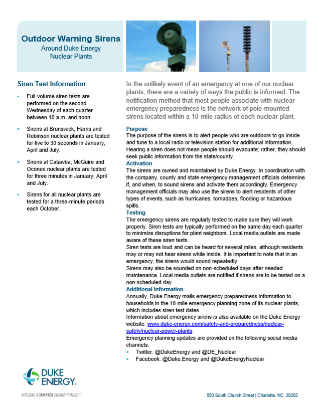 Oconee Nuclear Station Siren Test Fact Sheet