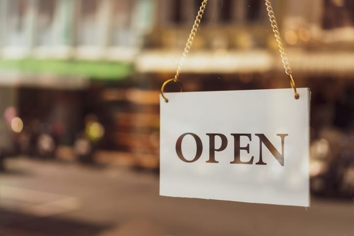 Picture of an OPEN sign at a business
