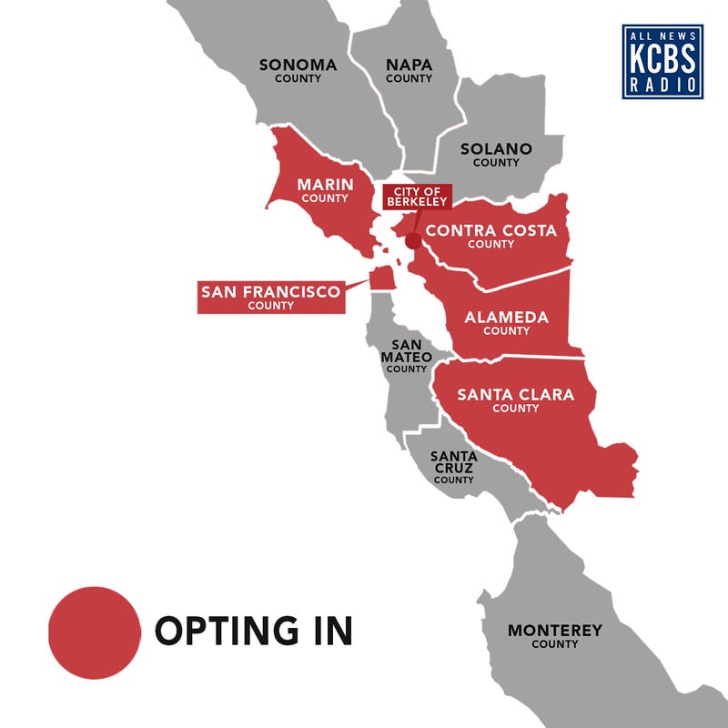 Counties in red have joined in the state's stay-at-home order early.